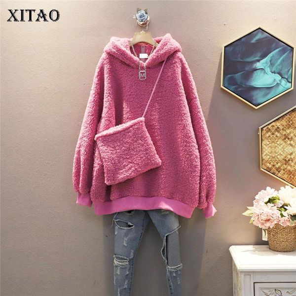 

xitao women hoodies fashion new full sleeve pocket goddess fan pleated solid color pullover minority loose hoodies zy18151, Black