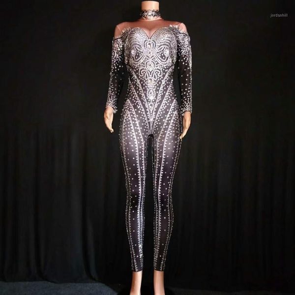 

sparkly crystals jumpsuit women birthday celebrate black costume female singer rhinestone bodysuit performance dance wear1, Black;red