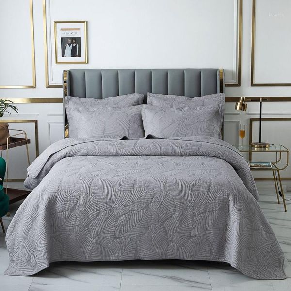 

solid color cotton quilts for bed 3pcs quilt set embossed bedspreads bed cover pillowcase king queen size four seasons blanket1