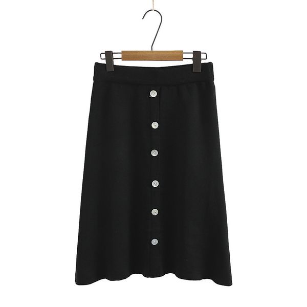 

stretchable fall salts feminine big casual size thin midi skirts lztm, Black