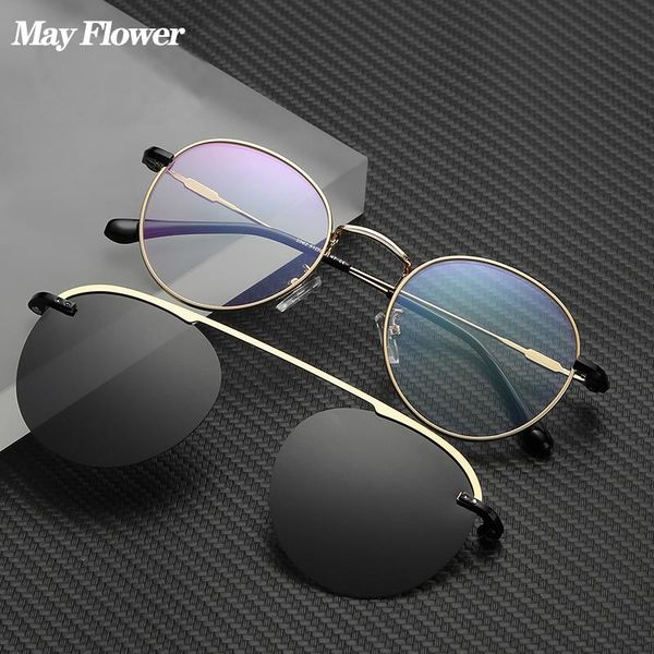 

sunglasses may flower roud metal retro clip on polarized optical magnetic diopter sun glasses myopia eyewear for men&women uv400, White;black