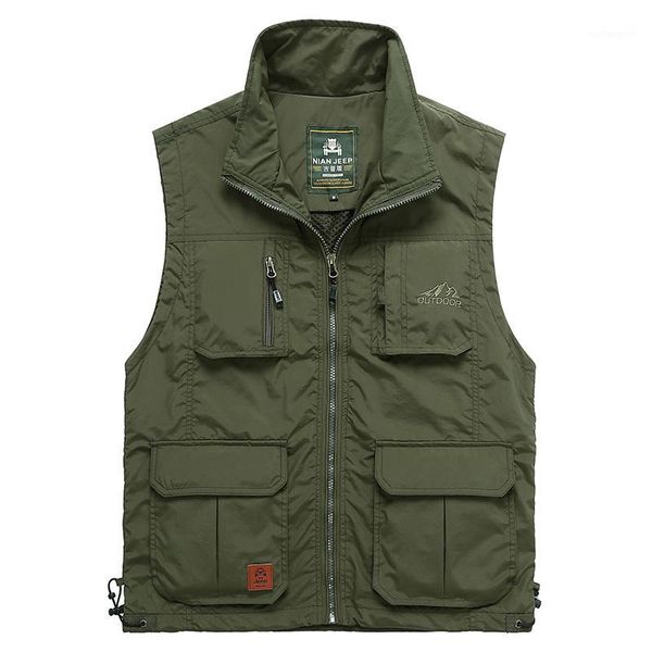 

men zipper multi pocket vest spring summer casual loose waistcoat male plus size pgrapher sleeveless jacket wfy041, Black;white