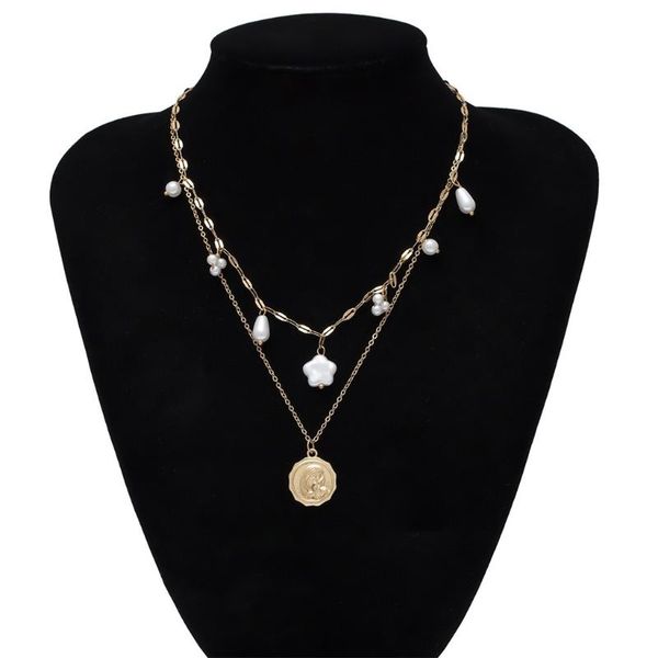 

pendant necklaces necklace women jewelry chain gold choker long fashion vintage metal alloy emboss asymmetry statement gift, Silver