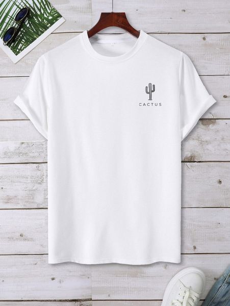 

men letter & cactus print tee l9wi#, White;black