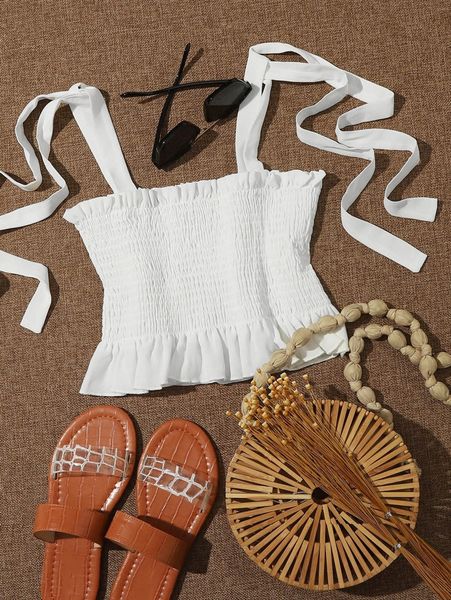 

knot straps shirred peplum cami v2i8#, White