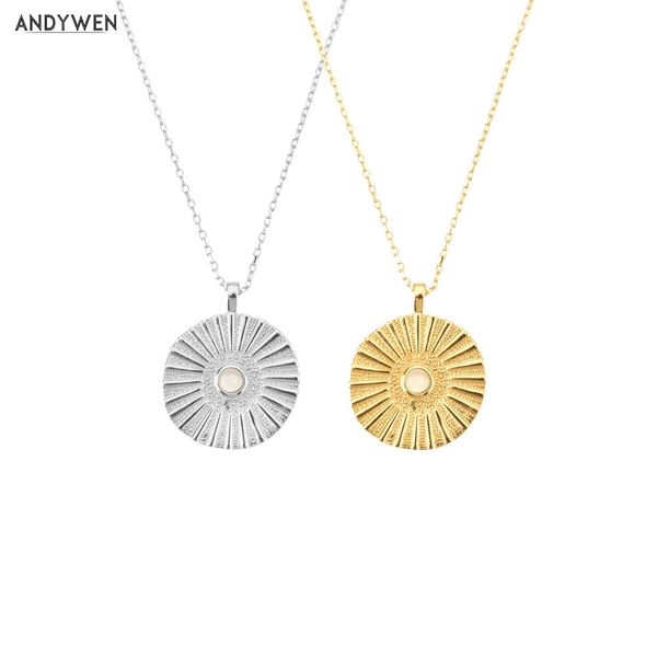 

andywen new 925 sterling silver gold coins milk zircon gems pendant necklace fashion women fine chain jewelry 2020 party rock q1219, Golden;silver