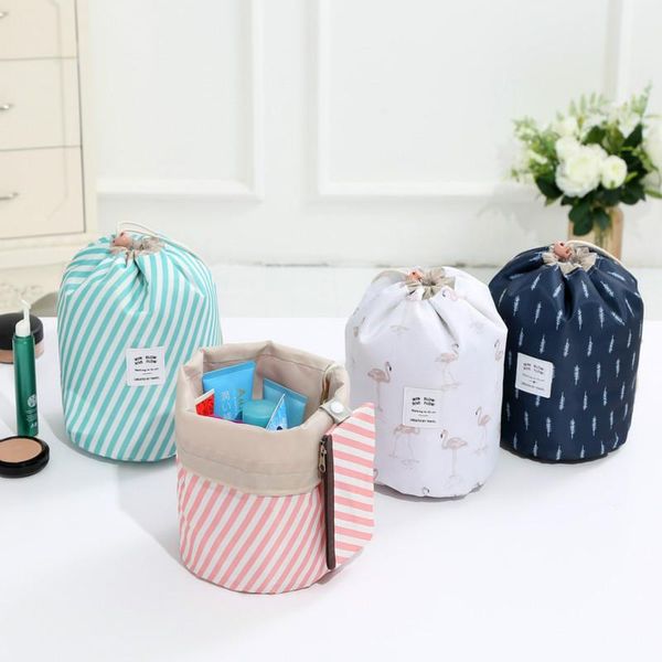 

2020 new oxford cloth cosmetic bag large capacity portable travel storage bag cylinder cosmetic drawstring