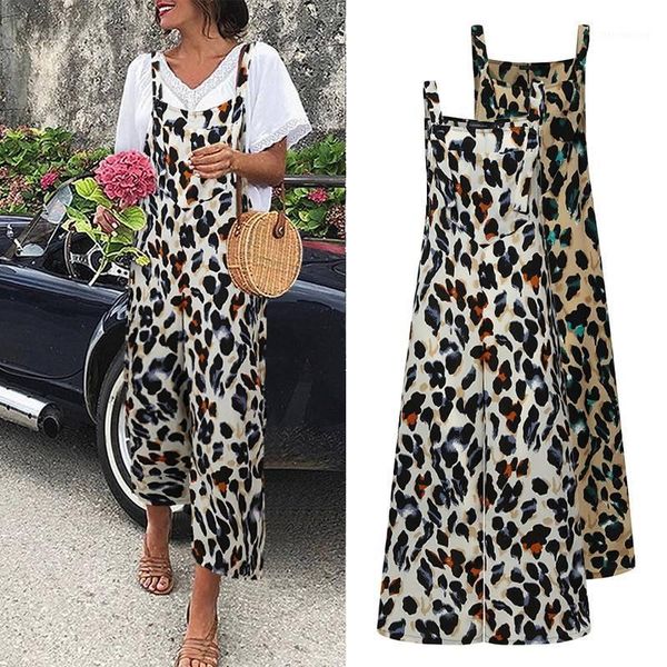 

celmia summer jumpsuits women fashion sleeveless straps wide leg pants leopard printed rompers female casual long overalls1, Black;white