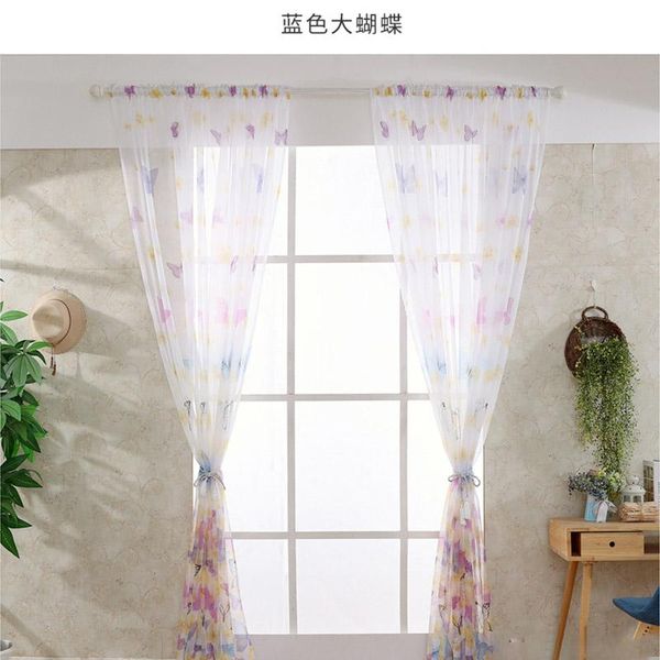 

100 * 200см смещение стержня печать бабочка экран окна занавес trorducidus tulle для гостиной печать прозрачной занавес тюль jlleeg