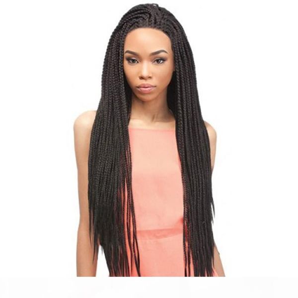 

braided lace wigs synthetic for african american black braiding synthetic twist lace front wigs with baby hair, Black;brown