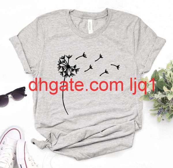 

2020 women's dandelion print round neck loose women's t-shirt, Black;brown