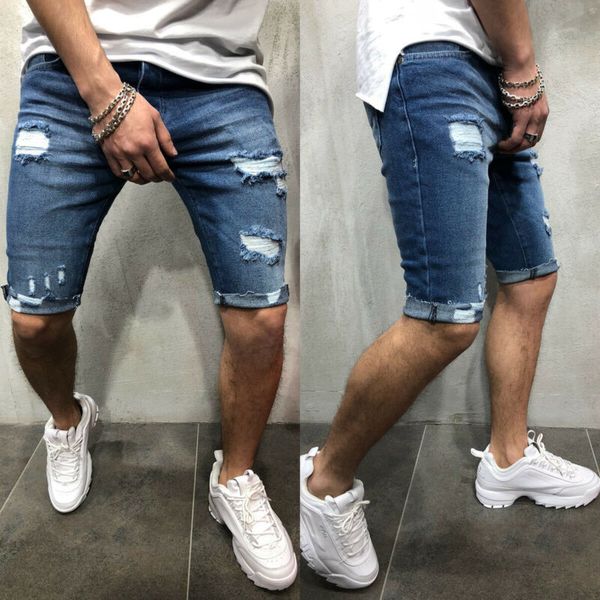 

goocheer new men's short ripped jeans fashion casual retro elastic denim shorts male brand clothes plus size 3xl, Blue