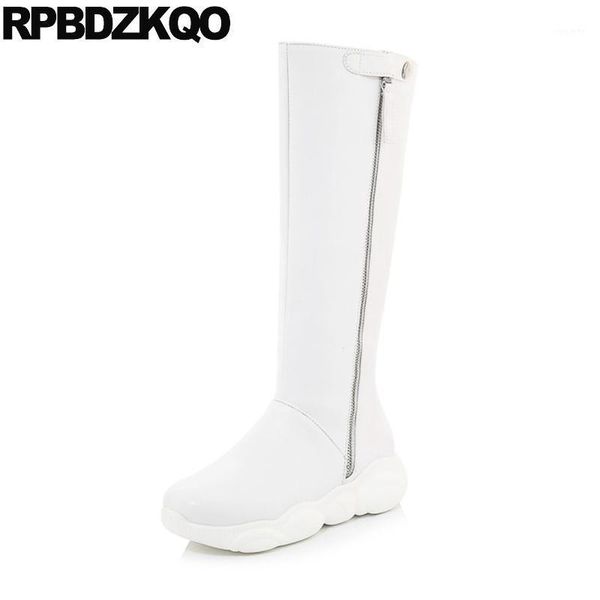 

trend waterproof winter boots women tall casual 12 44 knee high platform fur wedge plus size heel shoes white suede big 13 451, Black