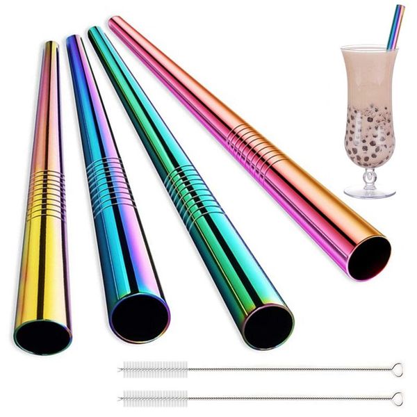 

drinking straws large 12mm bubble milkshake straw reusable metal 304 stainless steel set bar boba straight tubes