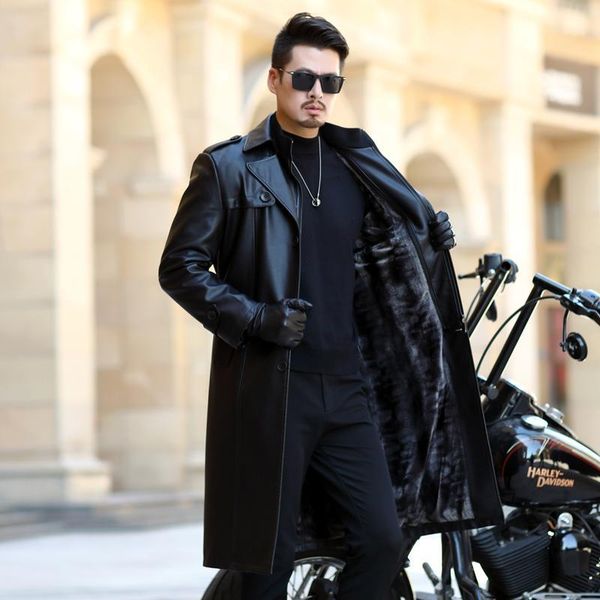 

new autumn men long leather jacket long windbreaker coat pu leather jackets male single button jacket1, Black