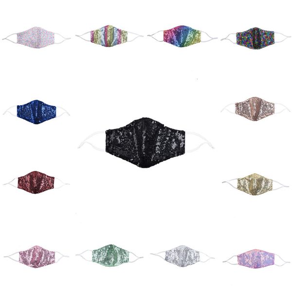 

fashion bling sequins cycling protective mouth masks washable reusable elastic earloop party mask for kids shiny f o1onc, Black