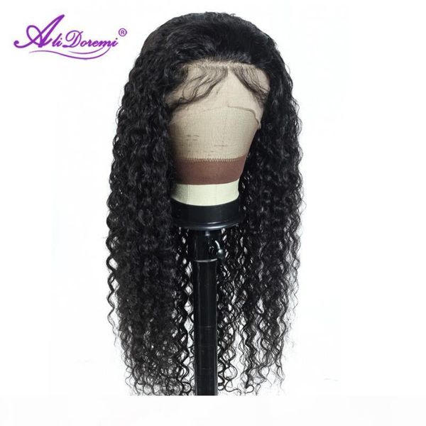 

peruvian water wave human hair wig lace front human hair wig with baby pre plucked remy 150 density 13x4, Black;brown