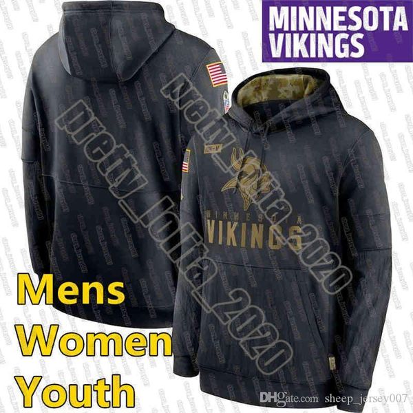 

minnesota vikings men sweatshirt 2020 salute to service sideline performance pullover hoodie black women youthfootball jerseys, Black;red