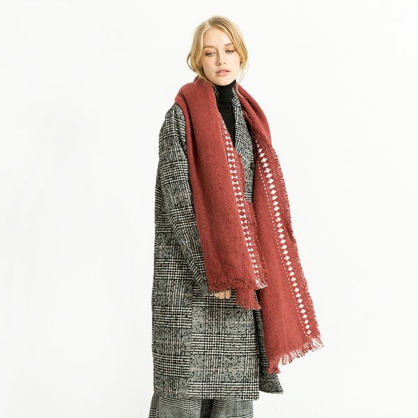 

wind imitation cashmere scarf white knitting frame design monochrome scarf women's autumn and winter warm fashion scarf, Blue;gray