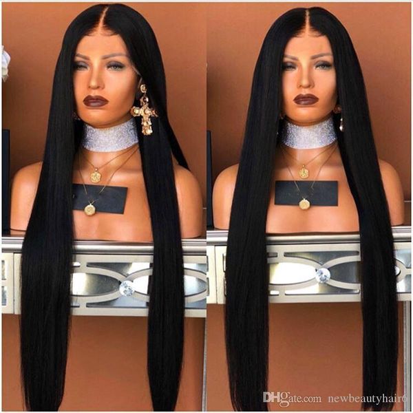 

30inches long deep part brazilian straight full 150% virgin remy lace wigs with baby hair middle part lace front wigs for africa american wo, Black