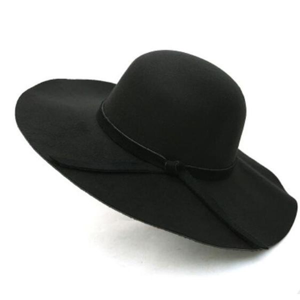 

2020 felt bowler hawkins felt cap wide brim ladies trilby feminino hat women men jazz church godfather sombrero caps wool fedora hats, Black;white