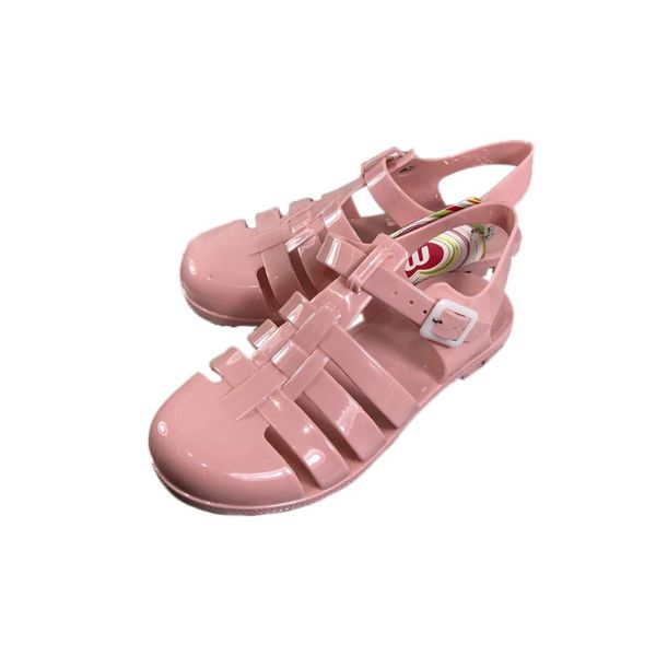 

buckle fastening flattie rfid blocking beach shoes round head comfortable jelly sandal, Black