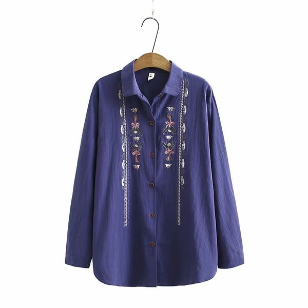 

size xl-4xl plus female flower embroidered vintage blouse long sleeve pink yellow spring new 85kn, White
