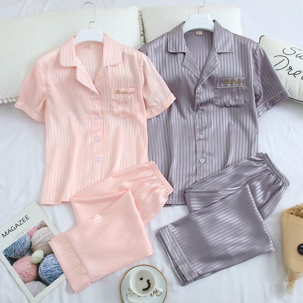 

set silk pajamas lover trendy solid personality soft men women sleepwear indoor casual cardigan nightshirt, Black;white