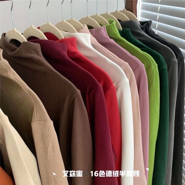 

16 color teflon thickened half high collar bottom coat for girls in autumn and winter, White