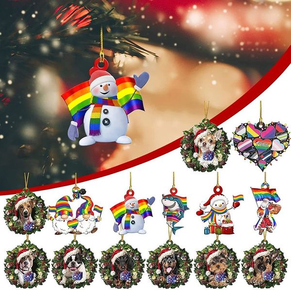 Árvore de Natal Pendurar Pendantsanta Enfeites De Madeira Ornaments Boneco De Neve Dog Xmas Decoração Para Casa Party Natal Ano Novo 2021