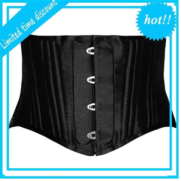 

24 double flat short torso steel boned padded waist trainer body shaper satin underbust corset women slimming belt black white xs-3xl
