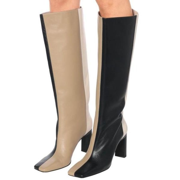 

boots [deat] 2021 square toe solid color pu leather zipper single shoes women cool autumn and winter fashion tide sg993, Black