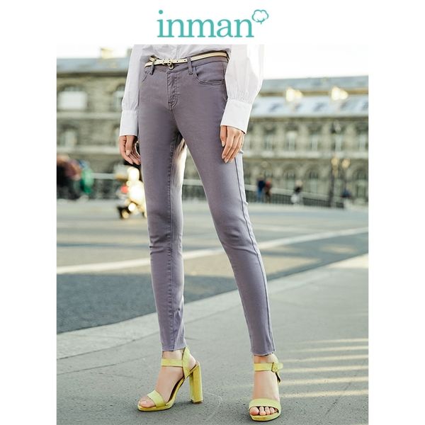 

inman medium high waist slim korean fashion slim all matched women casual pencil pants 201111, Black;white