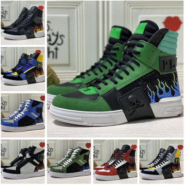 

with box men's man shoe pp mixed colors high cut lace-up style12 race runner plein casual sneakers shoes, Black