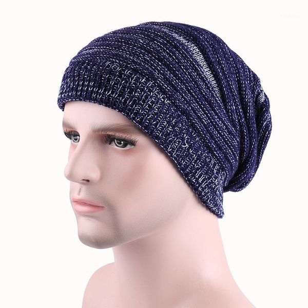 

beanie/skull caps hip hop cap warm winter's hat knitted beanies men's two color fold skullies knitting hats for women male gorros, Blue;gray
