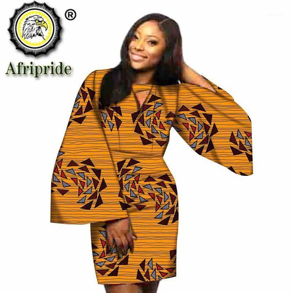 

african dresses for women dashiki bazin african print lattern sleeve v neck long sleeve pleated mini dress s20250571, Red