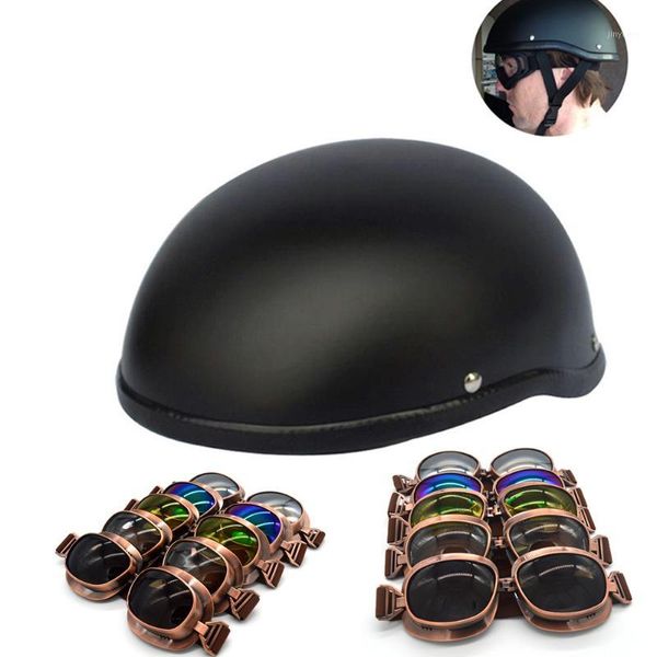 

dot retro motorcycle helmets goggle matte black german half face helmet chopper cruiser biker wwii vintage helmet m/l/xl1