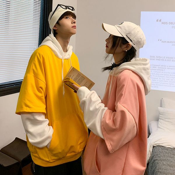 

sweatshirt 2021 male new spring printed false collar hat two parts a teenage 18r1, Black