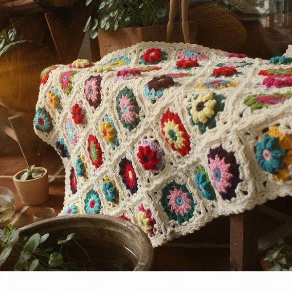 

handmade afghan crochet blanket cushion granny square colourful stereo daisy handmade tablecloth table runner