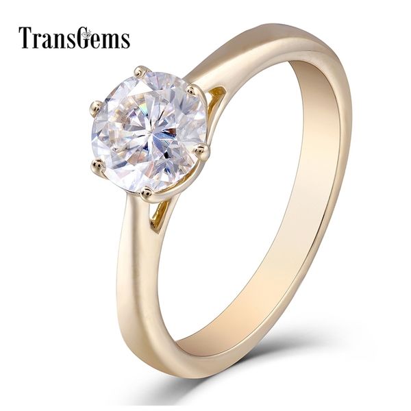

transgems 10k yellow gold 1.0 ct gh color moissanite simulated diamond engagement ring wedding gifts fine jewelry for women y200620, Slivery;golden