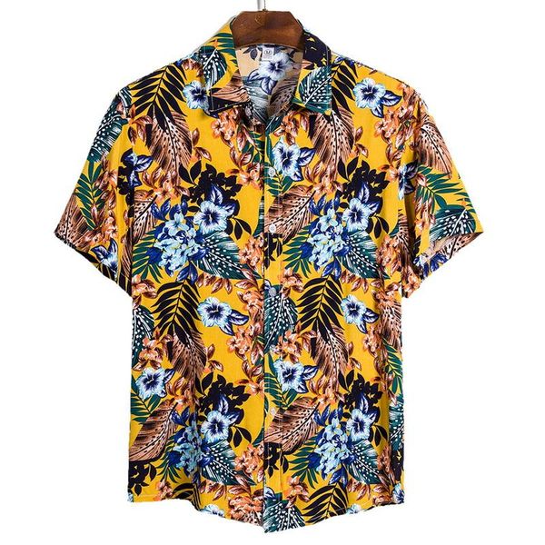 

monerffi quality harajuku beach shirt men short sleeve hawaiian shirt casual summer floral print men blouse loose surfing, White;black
