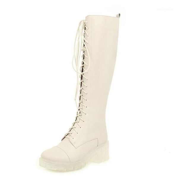 

black army boots british retro ladies boots 2020 spring autumn lace up knight crystal clear bottom thick heel high1
