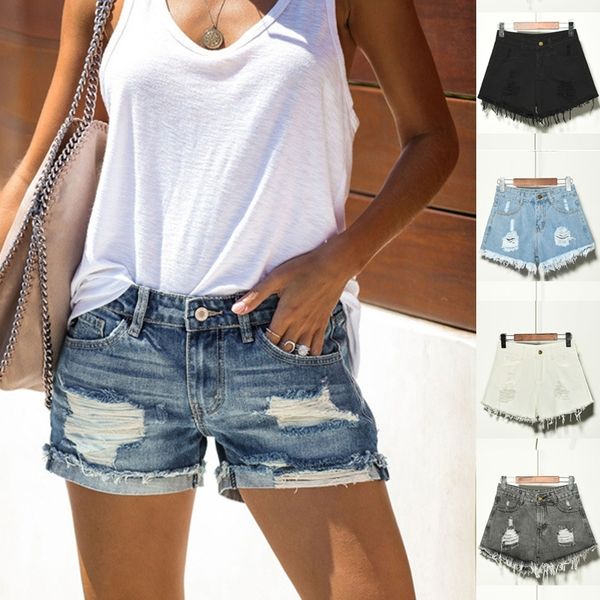 

womens summer causal denim shorts women plus size high waist ripped jeans shorts fashion loose hole short pants women's shorts t200701, Blue