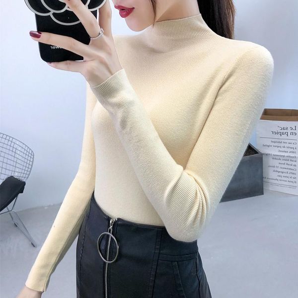 

women's sweaters #6340 sweater women turtleneck pullovers solid color slim high stretch basic thin long sleeved korean fashion, White;black