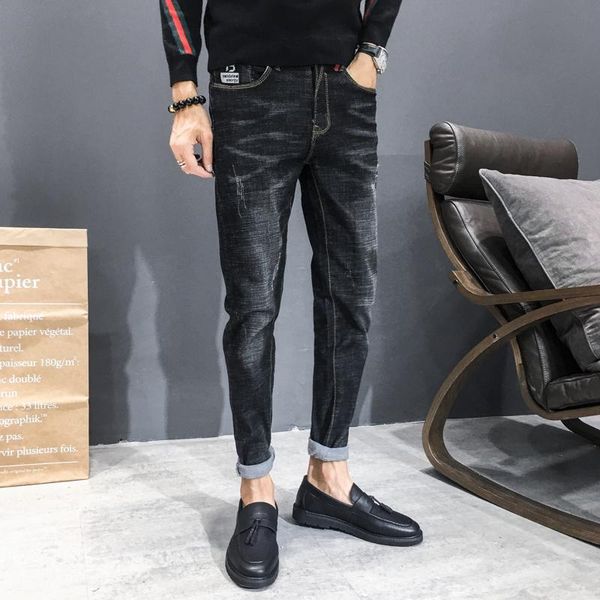 

men's jeans 2021 spring for men broken hole pencil jean vintage casual stretch denim trousers fashion hip hop streetwear, Blue