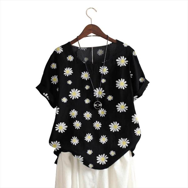 

flower print vintage womens and blouses casual daisy short sleeve female tunic loose plus size 2020 summer new shirt blusas, White