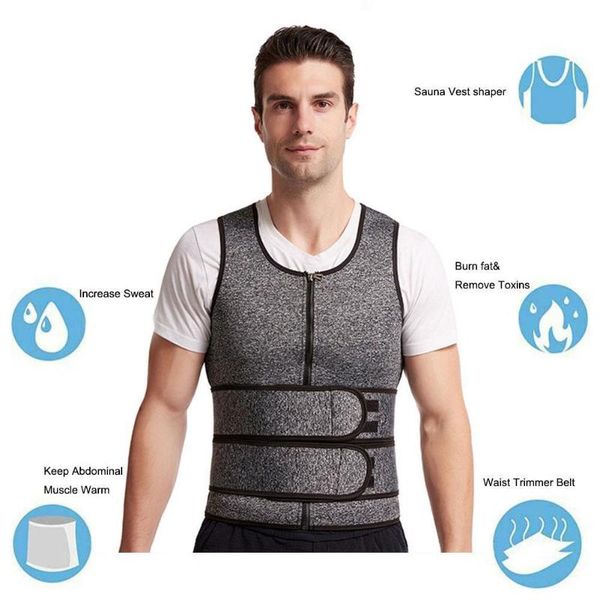 

men's double waist belt vest shapewear reinforced sweat waist belt rubber abdomen sports tunic corset g2u6, Black;gray