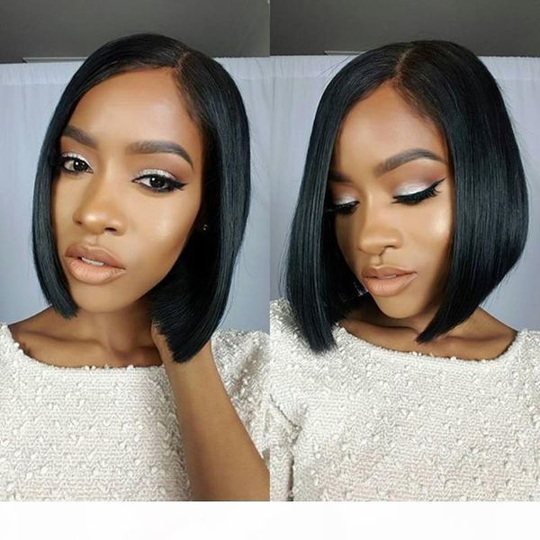 

short bob wig glueless full lace human hair wigs straight bob lace front wig brazilian human hair silk wigs, Black;brown