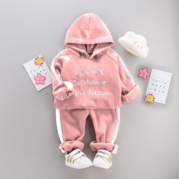 

autumn winter children fashion clothes baby boys girls letter hoodie pants 2pcs kids toddler casual clothing infant sportswear y1107, White