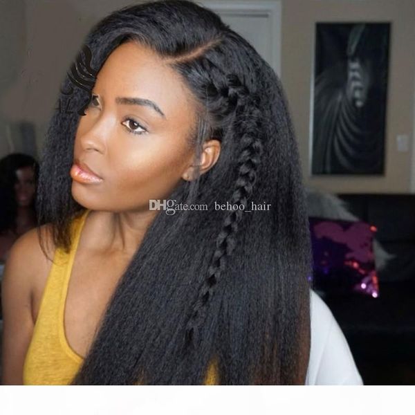

italian yaki african american full lace wigs human hair wigs glueless brazilian kinky straight lace front wigs, Black;brown